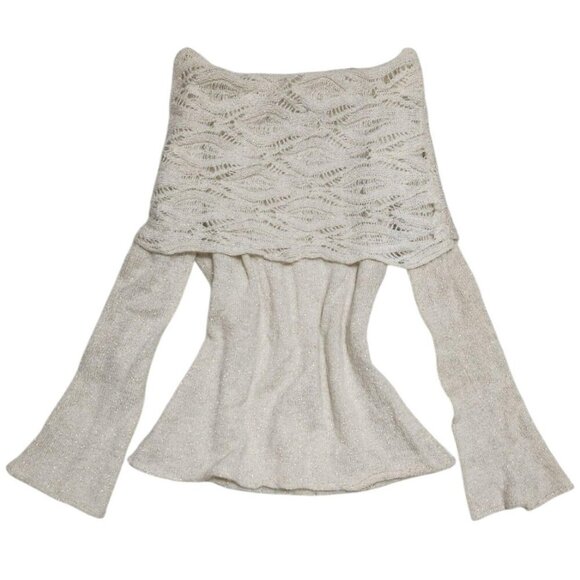 Sparkly cream colored off the shoulder top with flared sleeves - Picture 5 of 8